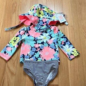 Carter's Kids Floral Rashguard Set - Blue and Pink